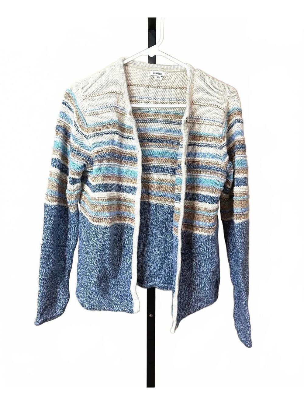 L.L.Bean Women's Striped Knit Cardigan Sweater Medium